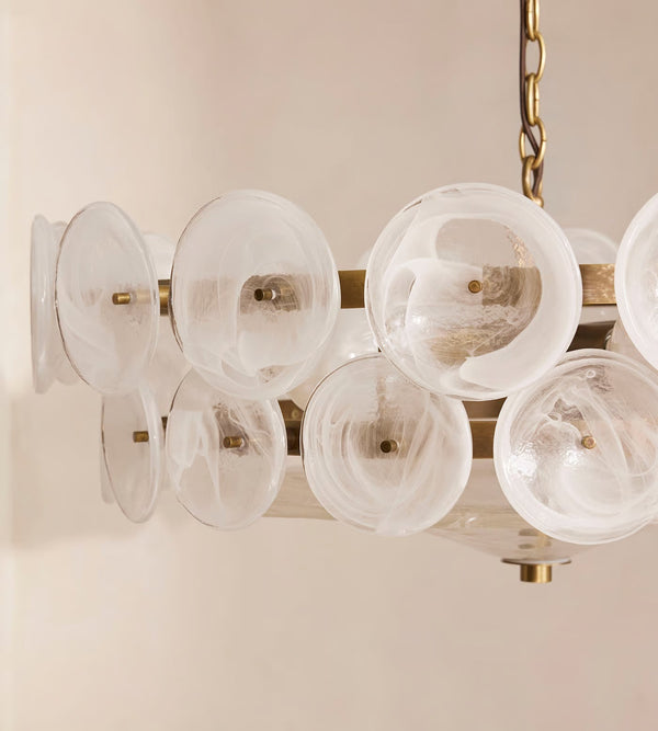 Milk Murano-Style Glass Disc Chandelier | Stainless Steel | CLKOPS204M