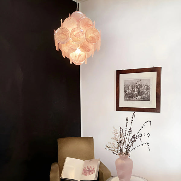 Vintage Pink Glass Disks Chandelier