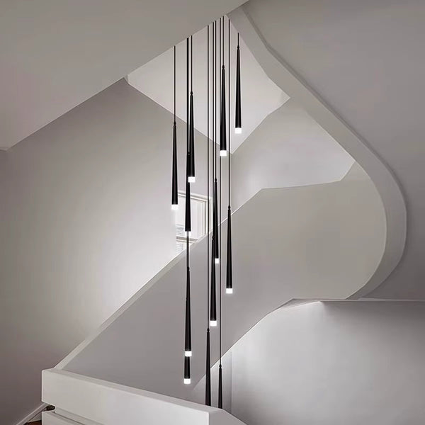 Contemporary Black LED Pendant Light for Stairwell