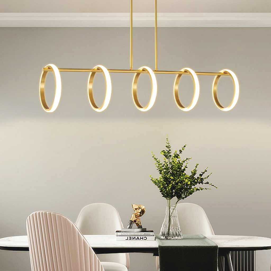 Chandelier Hanging Pendant Light Unique Elegant Brass, 5 Rings