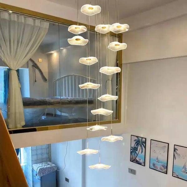 Gold Acrylic Flower Led Chandelier For Stairwell, Staircase