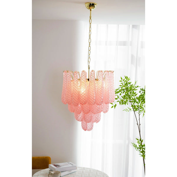Junto Postmodern Luxury Drop Pink Glass Chandelier