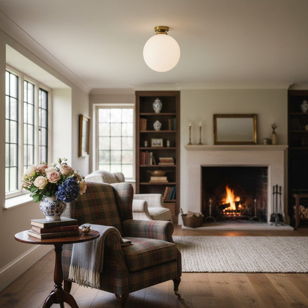 Pearl White Brass Globe Ceiling Light Contemporary