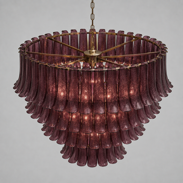 The Orbis Chandelier | Sculptural Burgundy Glass & Brass | CLND006