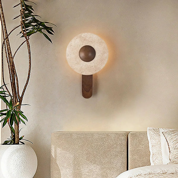 Travertine Lunar Wood Wall Lamp