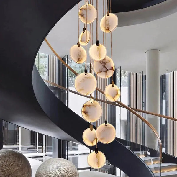Tuya Marble Large Hanging Stairwell Lighting Chandelier