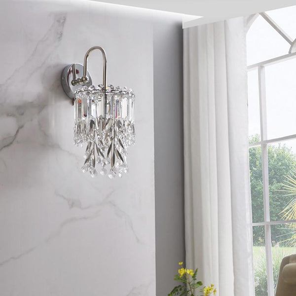 Wall Sconce Light Sleek Crystal Droplet, Silver