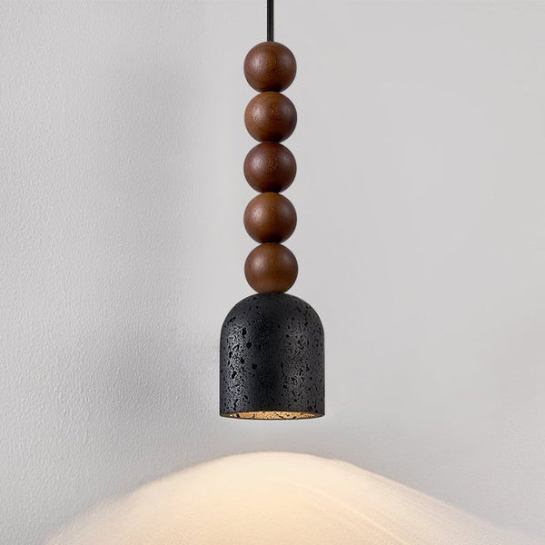 Wood Bead Travertine Pendant Light