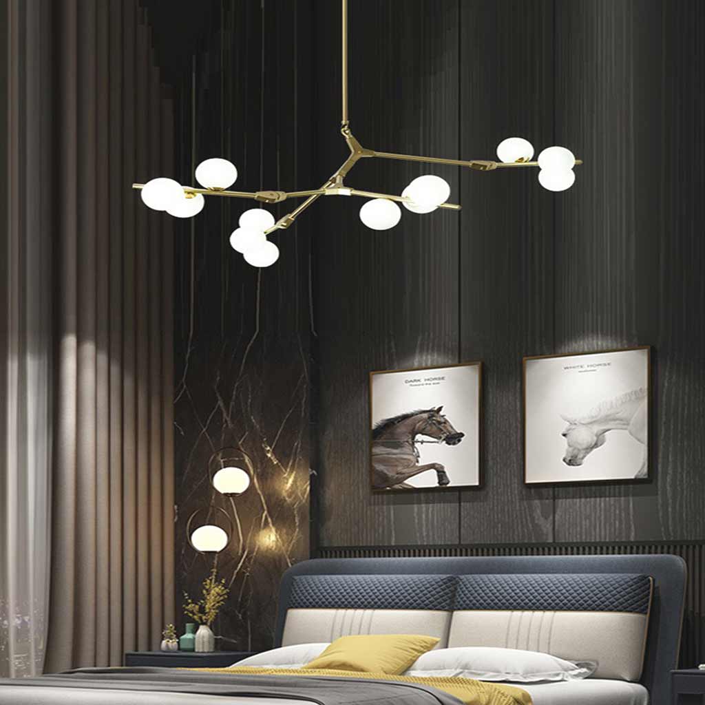 Chandelier Nordic Elegant Branching Bubble Glass Ball, Black / Gold