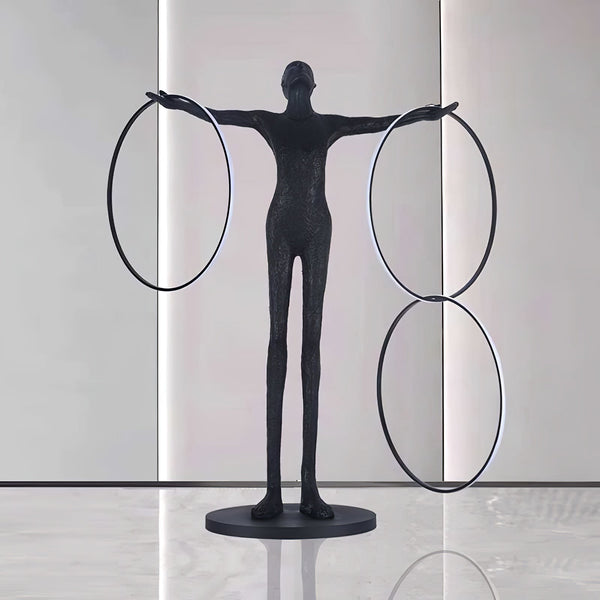 Eclipsa Dual-Ring Sculptural Black Floor Lamp