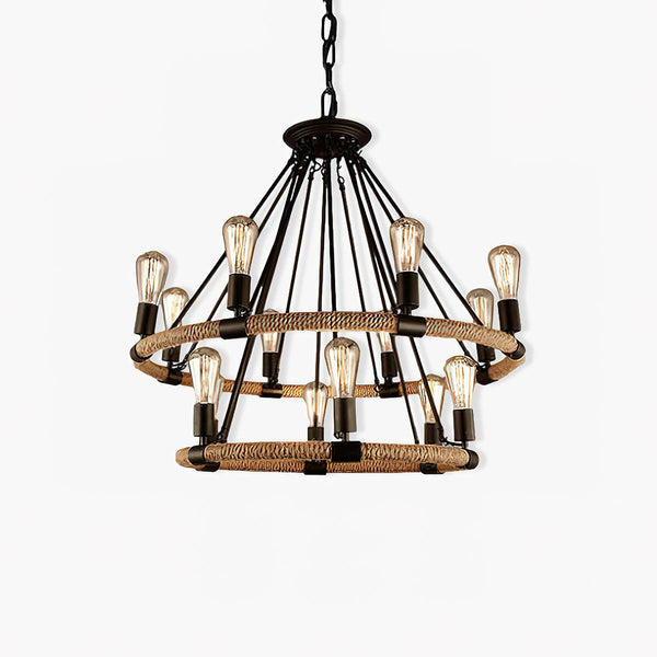 Hemp Rope Industrial Large Circle Chandelier