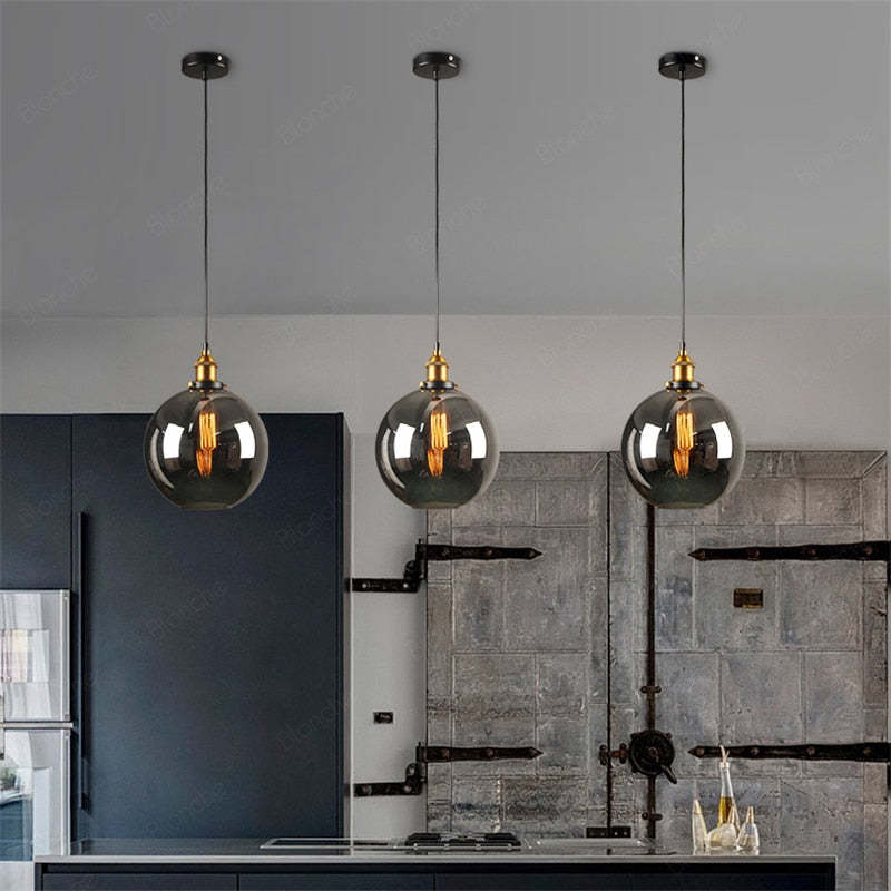 Teni Industrial Glass Pendant Light Clear/Amber/Smoke Grey