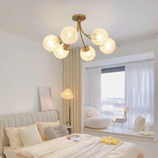Semi-Flush Ceiling Light Nordic Brass Glass Crystal Multi Globe