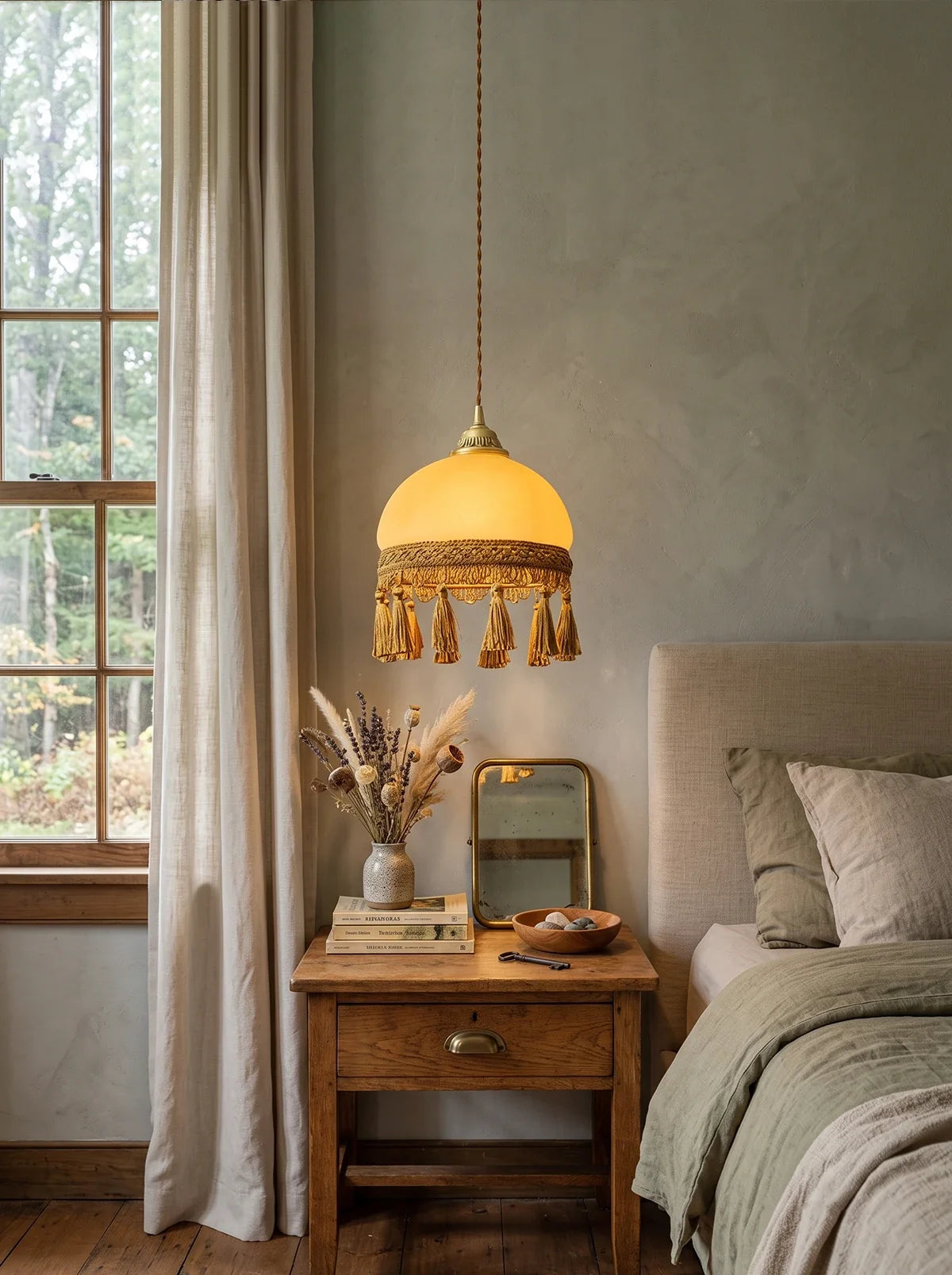 Pendant Light French Retro Brass Crystal Glass