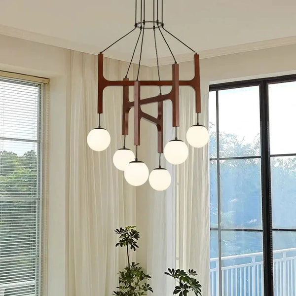 Fia Minimalist Wooden Pendant Chandelier Light
