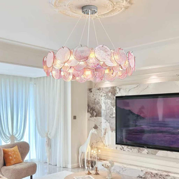 Chandelier Romantic Murano Glass Disc, Pink / Green