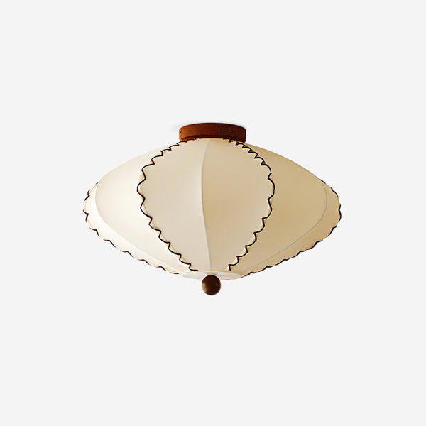 Ceiling Light Beige Fabric with Walnut Wood Accents Artistic