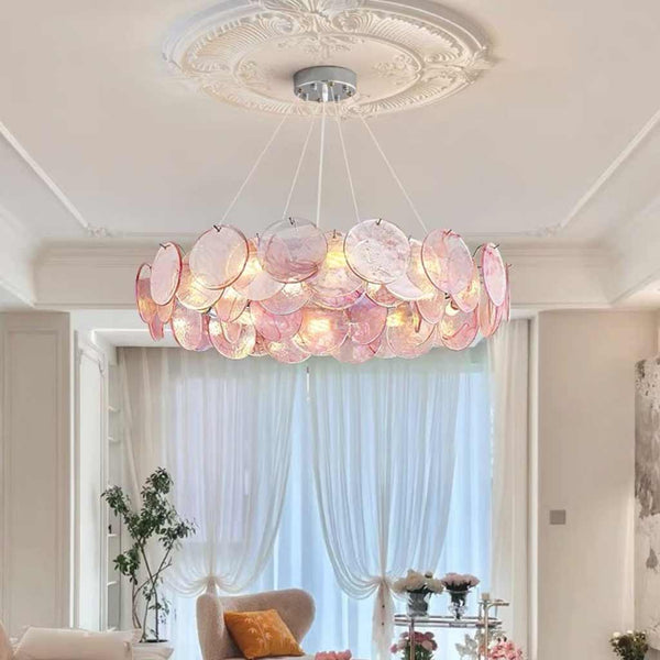 Chandelier Romantic Murano Glass Disc, Pink / Green
