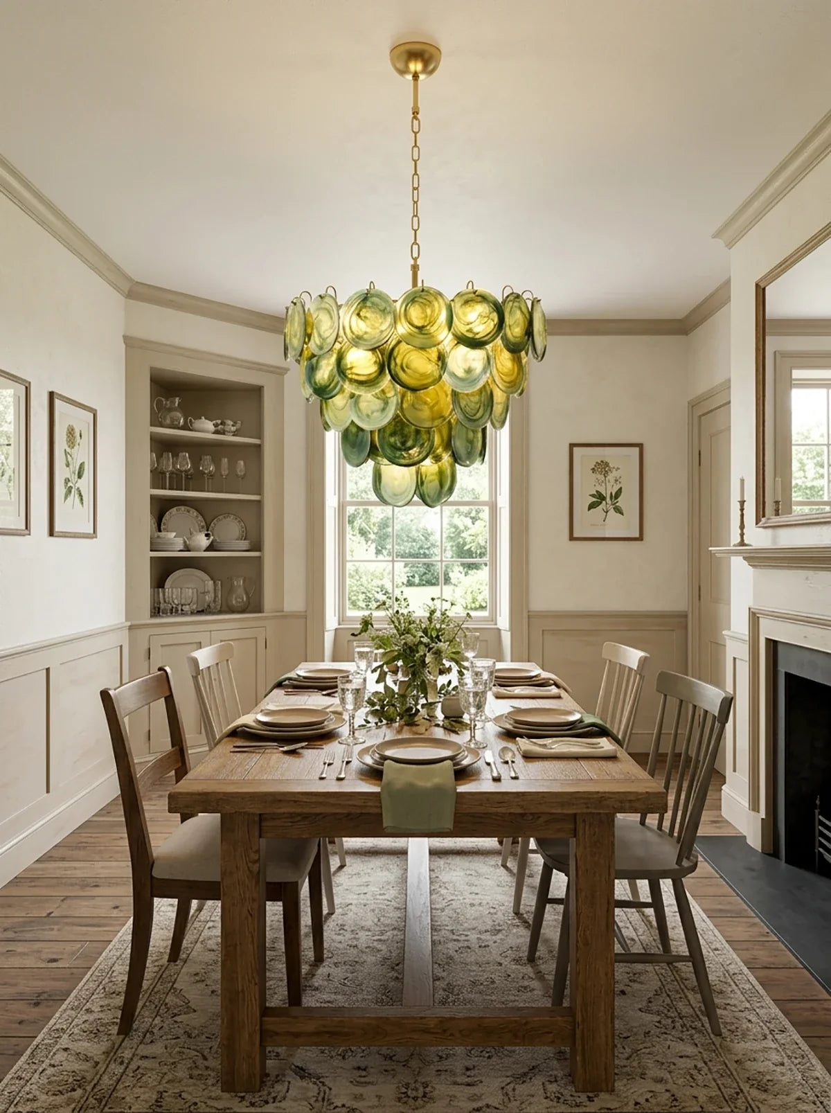 Verdine Green Swirl Glass Disc Chandelier