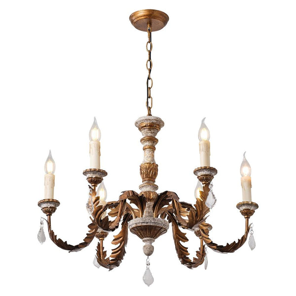 Ivinila Vintage Industrial Solid Wood Crystal Chandelier