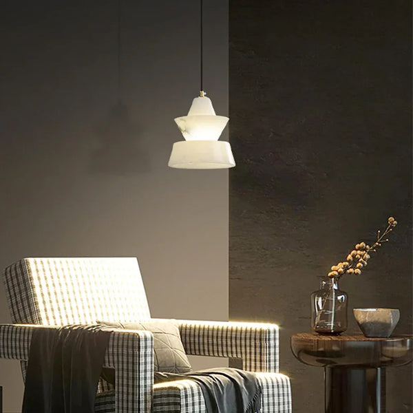 Alabaster Modern Hat Shape Pendant Light