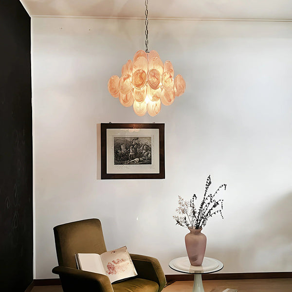 Vintage Pink Glass Disks Chandelier
