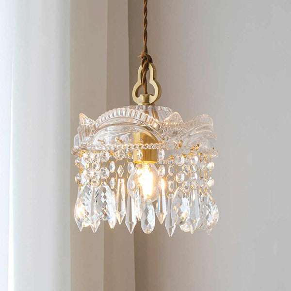 Pendant Light Luxury Vintage Brass Clear Glass Drop