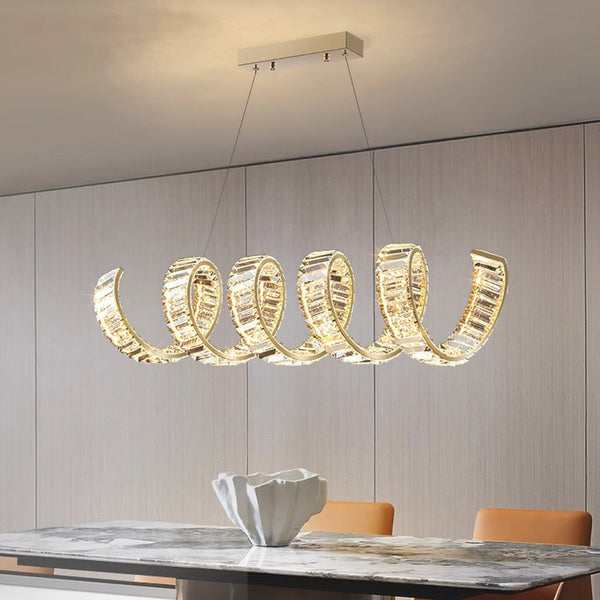 Chandelier Luxury Metal Crystal Wave Spiral LED, Gold