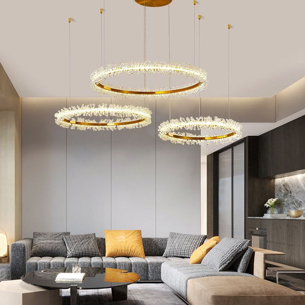 Modern Circular Pendant Light with Crystal for Living Room