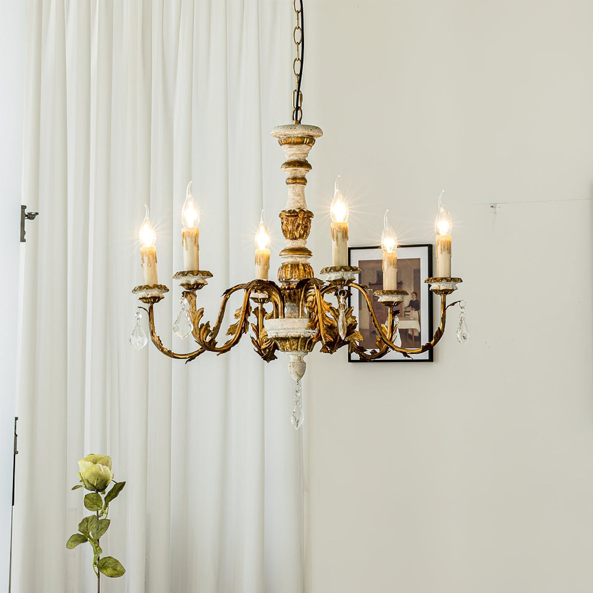 Ivinila Vintage Industrial Solid Wood Crystal Chandelier