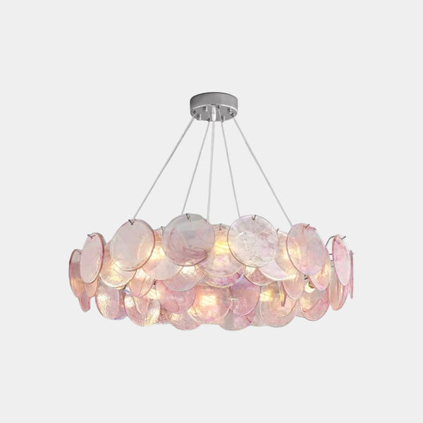 Chandelier Romantic Murano Glass Disc, Pink / Green