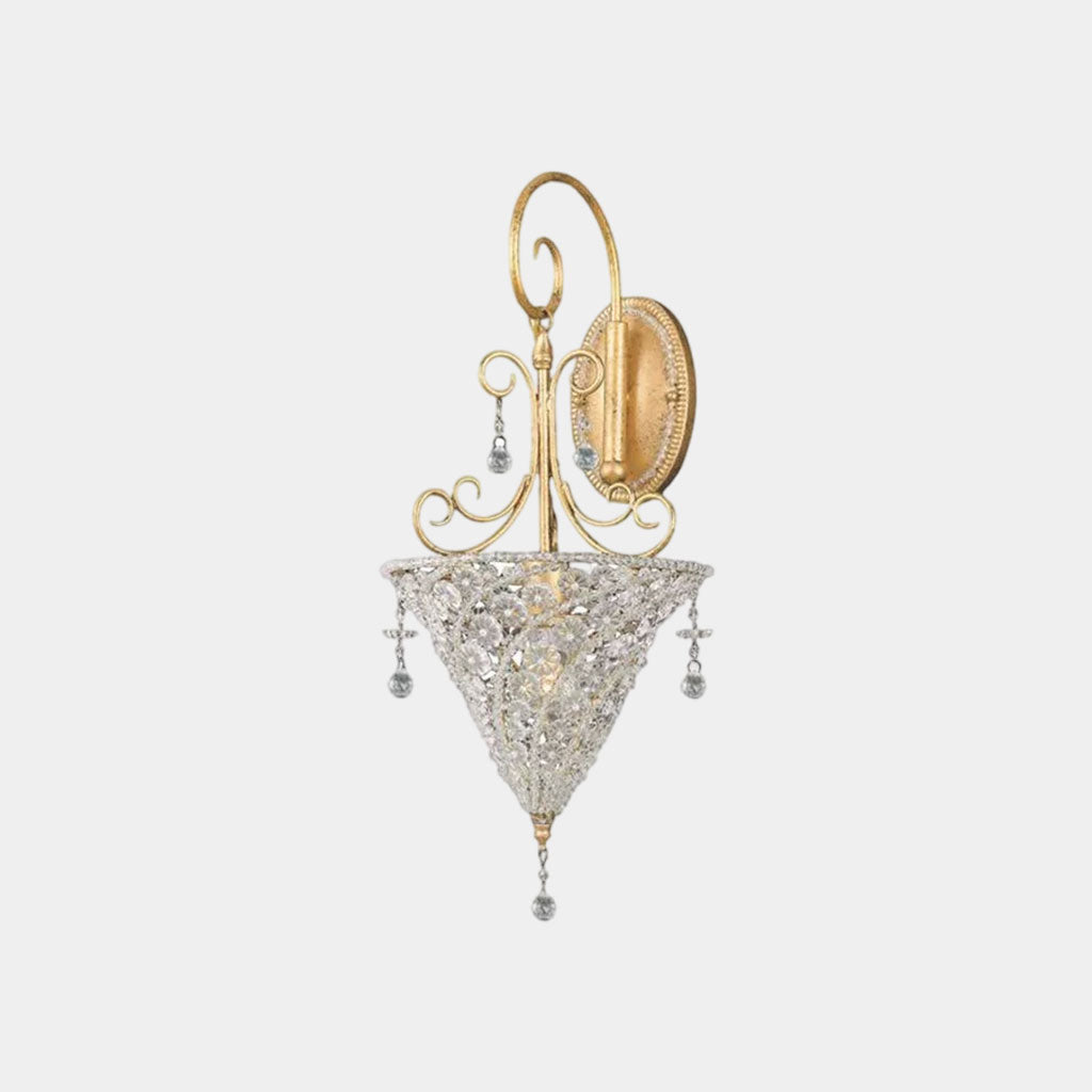 Wall Sconce Lighting French Mid-Century Brass Crystal Cone