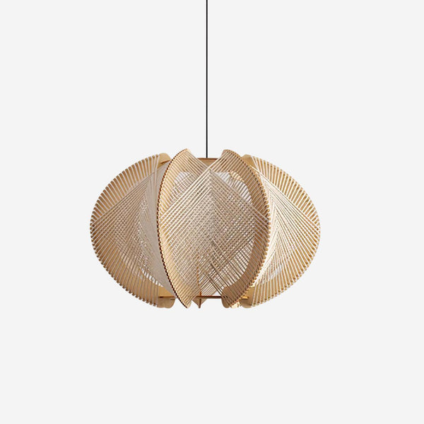 Vanto Pendant Light with Fabric Shade, Wooden Frame, and Wire Detail