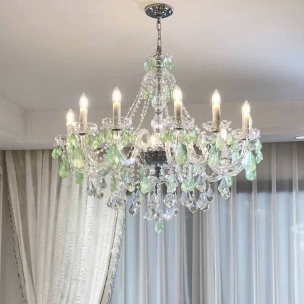 Chandelier French Candle Apple Green Glass Crystal