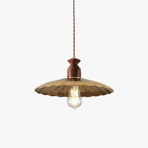 Qior Brass Classic Elegance Crest Wood Pendant Light