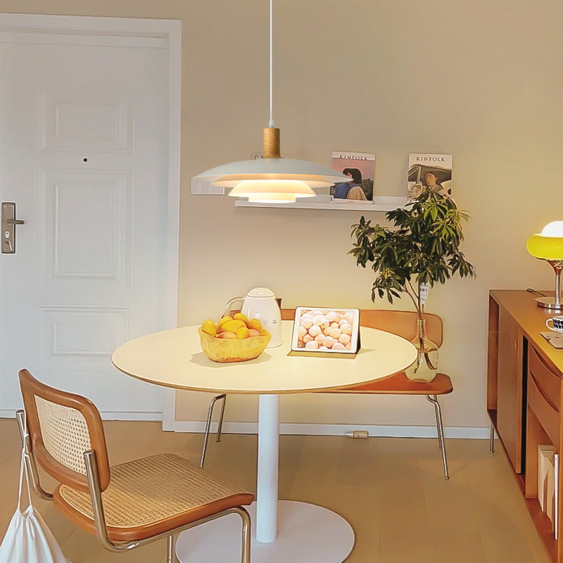 Valentina Modern LED Pendant Light White Wood Metal Bedroom