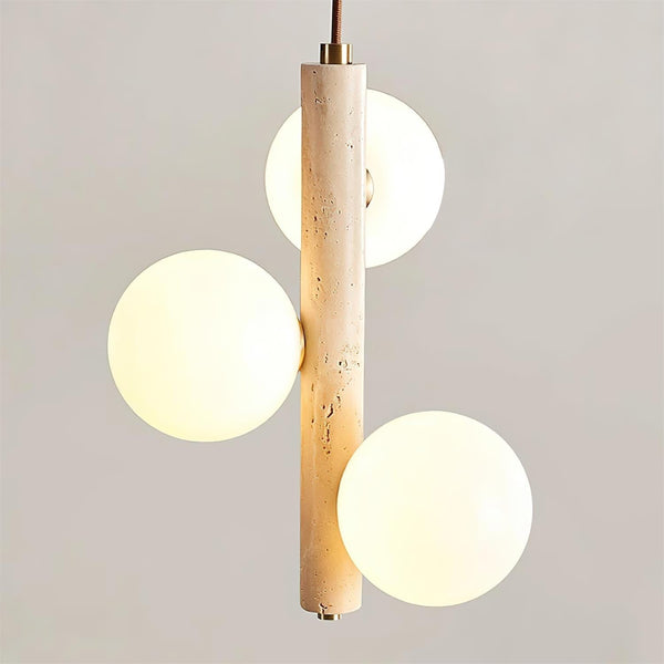 Orbitra Vertical Pendant Lamp Travertine & Glass