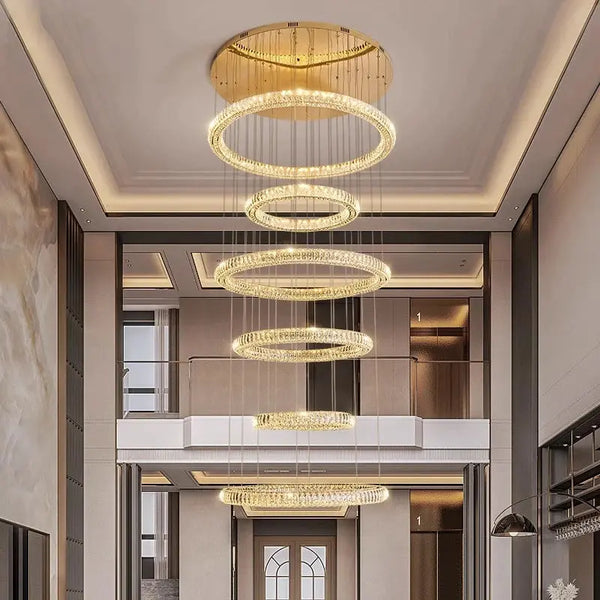 6 Ring Crystal Modern Stairway Lighting