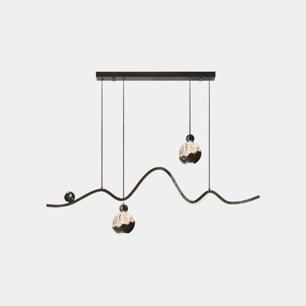 Hanging Pendant Light Wavy Globe Dimmable LED, Black