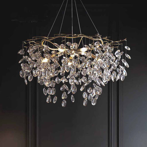 Chandelier Romantic Luxury Brass Branch Crystal Raindrop