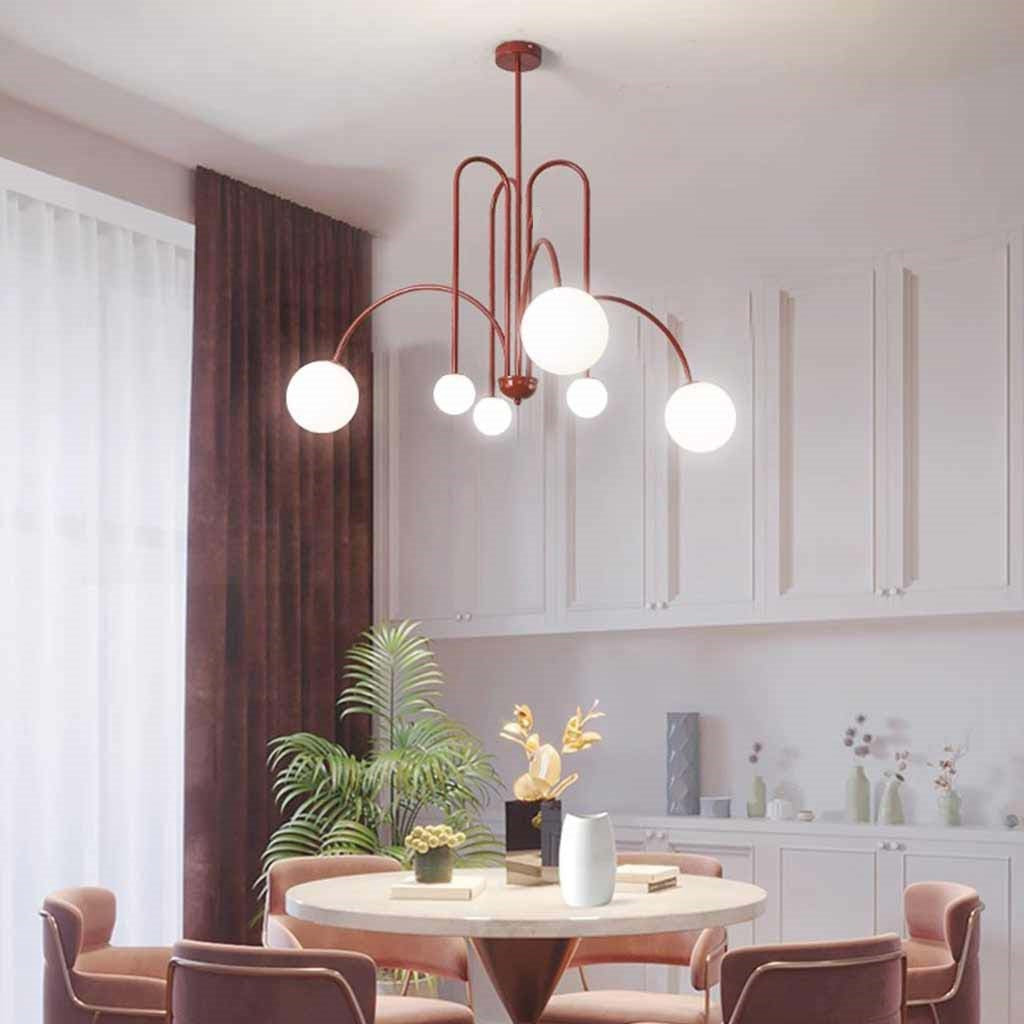 Chandelier Modern Arch Milk Glass Globe Sphere, 3 Colors