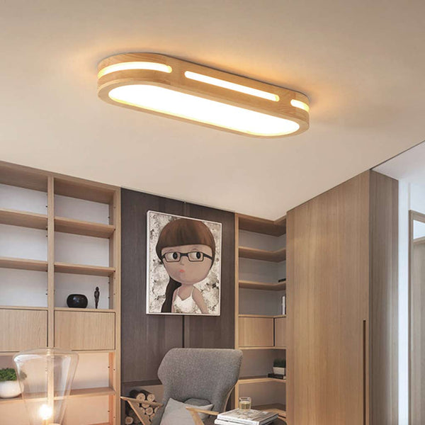 Flush Mount Ceiling Light Modern Rectangular, Wood Acrylic