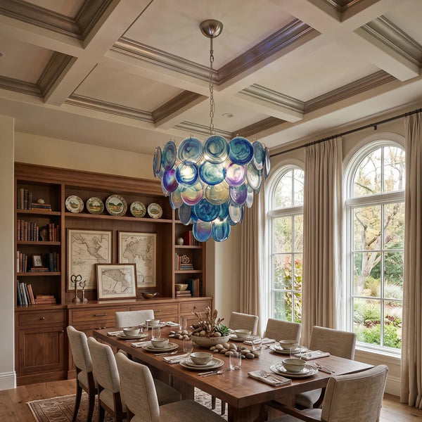 Cerulea Iridescent Deep Blue Disc Chandelier
