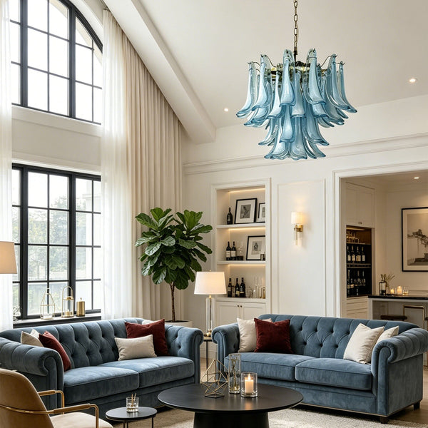 Blue Glass Murano Petals Gorgeous Chandelier