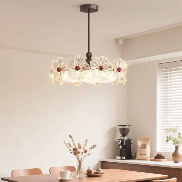 Round Flower Chandelier / Ceiling Light Glass Vintage