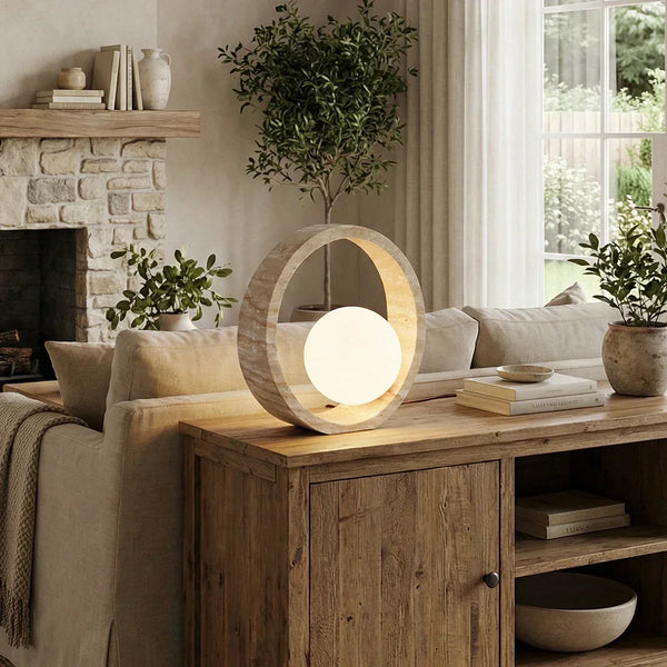 Ring Travertine Q Circle Table Lamp