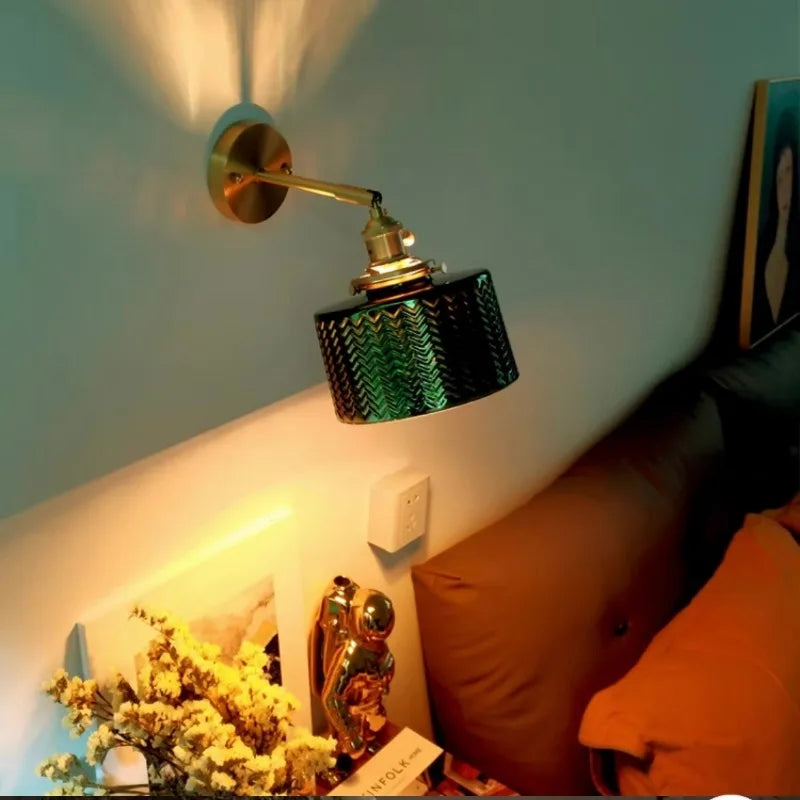 Vintage Bedroom Wall Lights with Brass and Glass