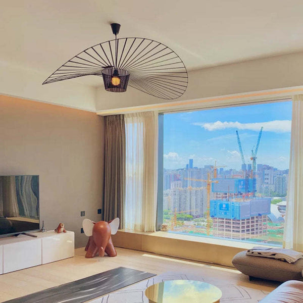Modern Hat Pendant Light Fabric Shade Dimmable for Living Rooms