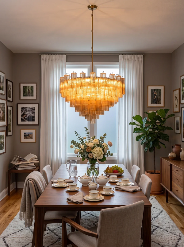 Rosalind Fluted Amber Glass Chandelier