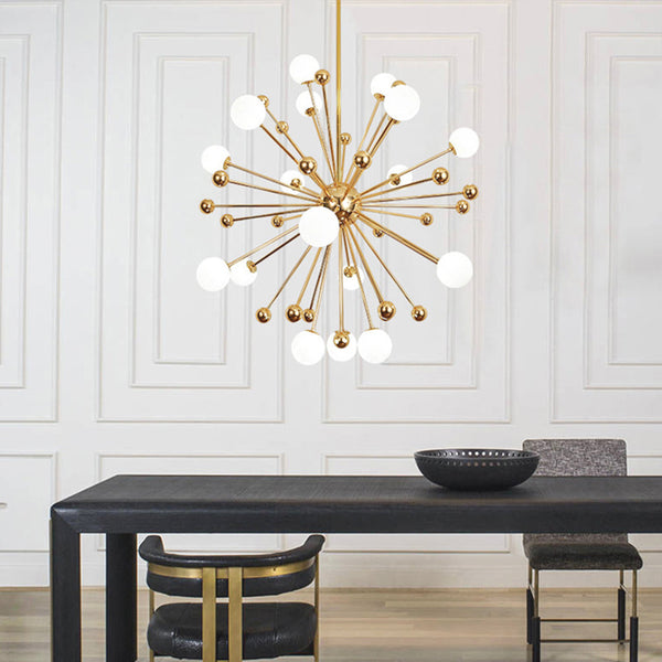 Chandelier Novelty Dandelion Sputnik Glass Bubble, Gold & White